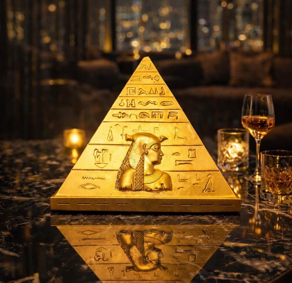 Luxury Pyramid Edition gold hookah catering setup for private events and weddings in Orlando, FL